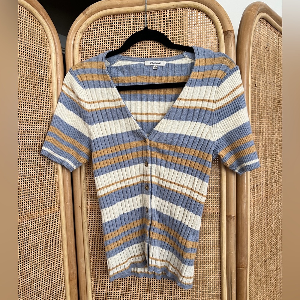 Madewell stripe button down short sleeve sweater